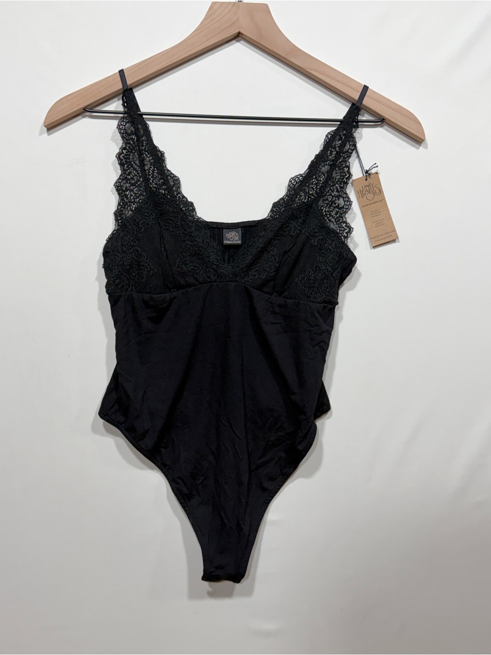 Only Hearts Black Lace-Trim Bodysuit
